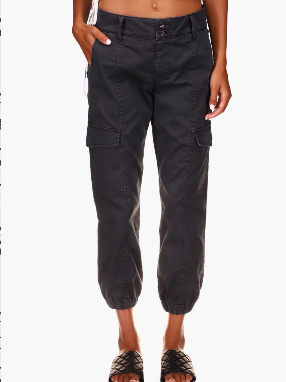 Sanctuary Rebel Crop Stretch Cotton Cargo Jogger Pants- Obsidian